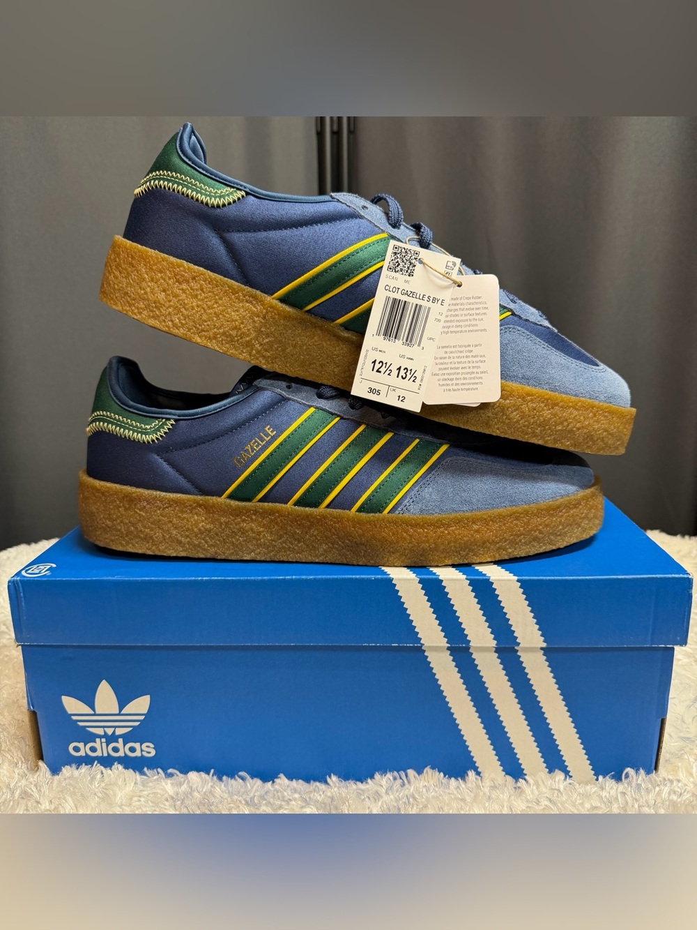Clot x Adidas Gazelle Silk Night Marine / Collegiate Green US Men 12.5 Wmn 13.5 - Picture 6 of 16